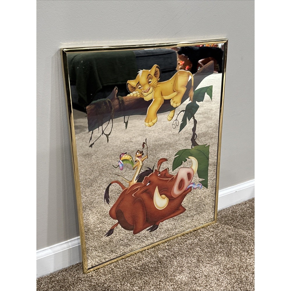 Vintage 1990's Disney Lion King Movie Framed Mirror Sign Pumba Simba Timon Rare